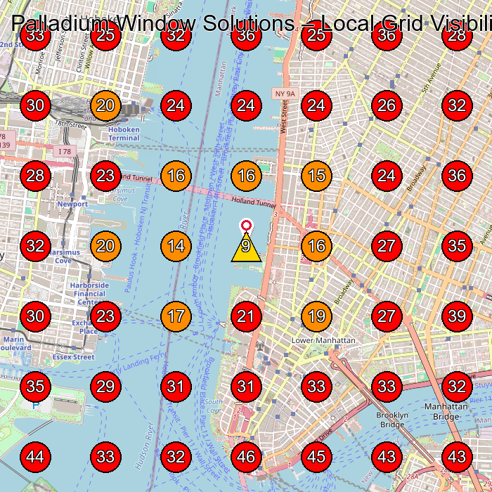 Palladium Window Solutions GeoGrid visibility map for Construction Company in New York